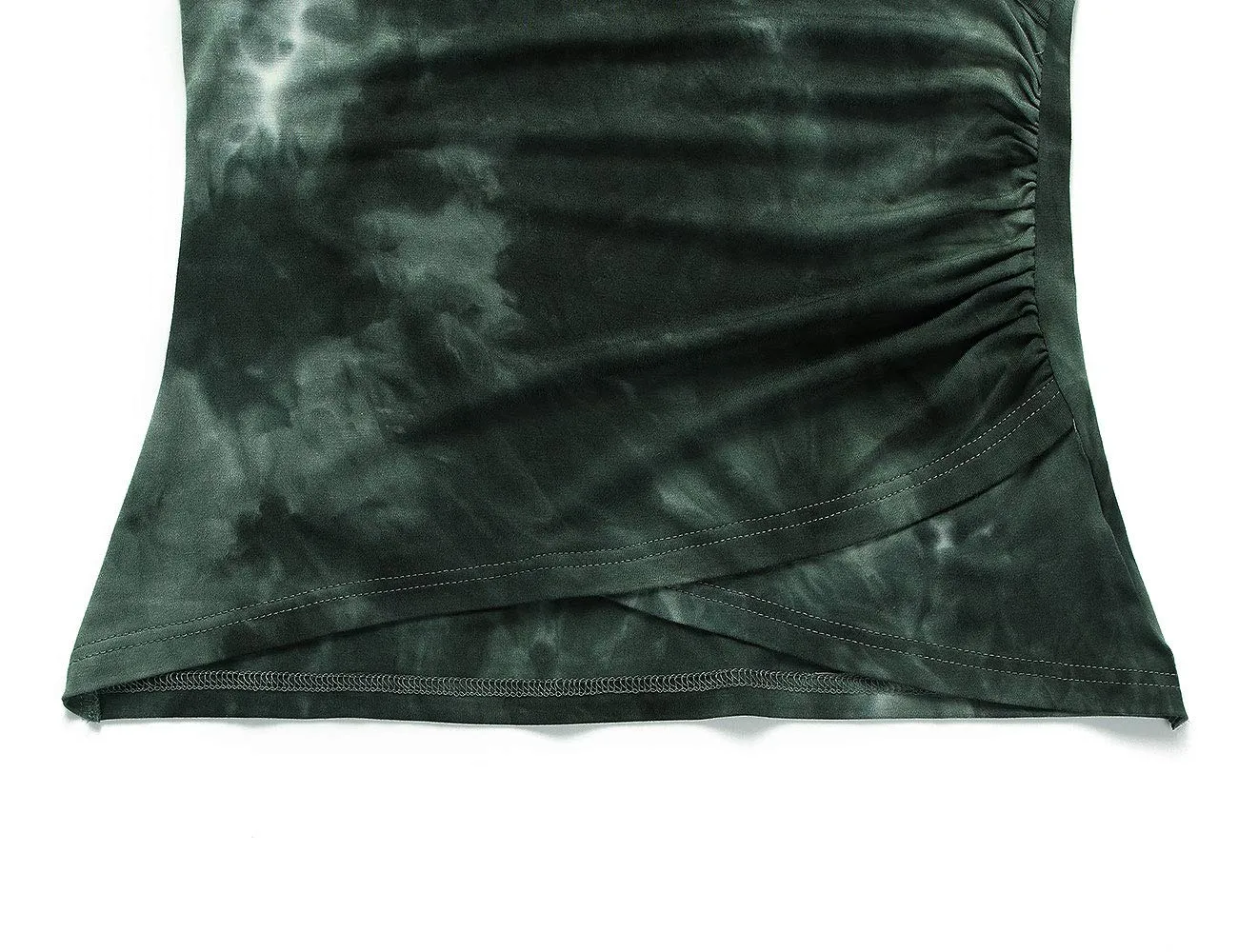 Beauhuty Tie Dye Shirts Womens Tops Deep V Neck Surplice Wrap Ruched Short Sleeve Fitted Tees (M, Short-Tie Dyed 02Green)