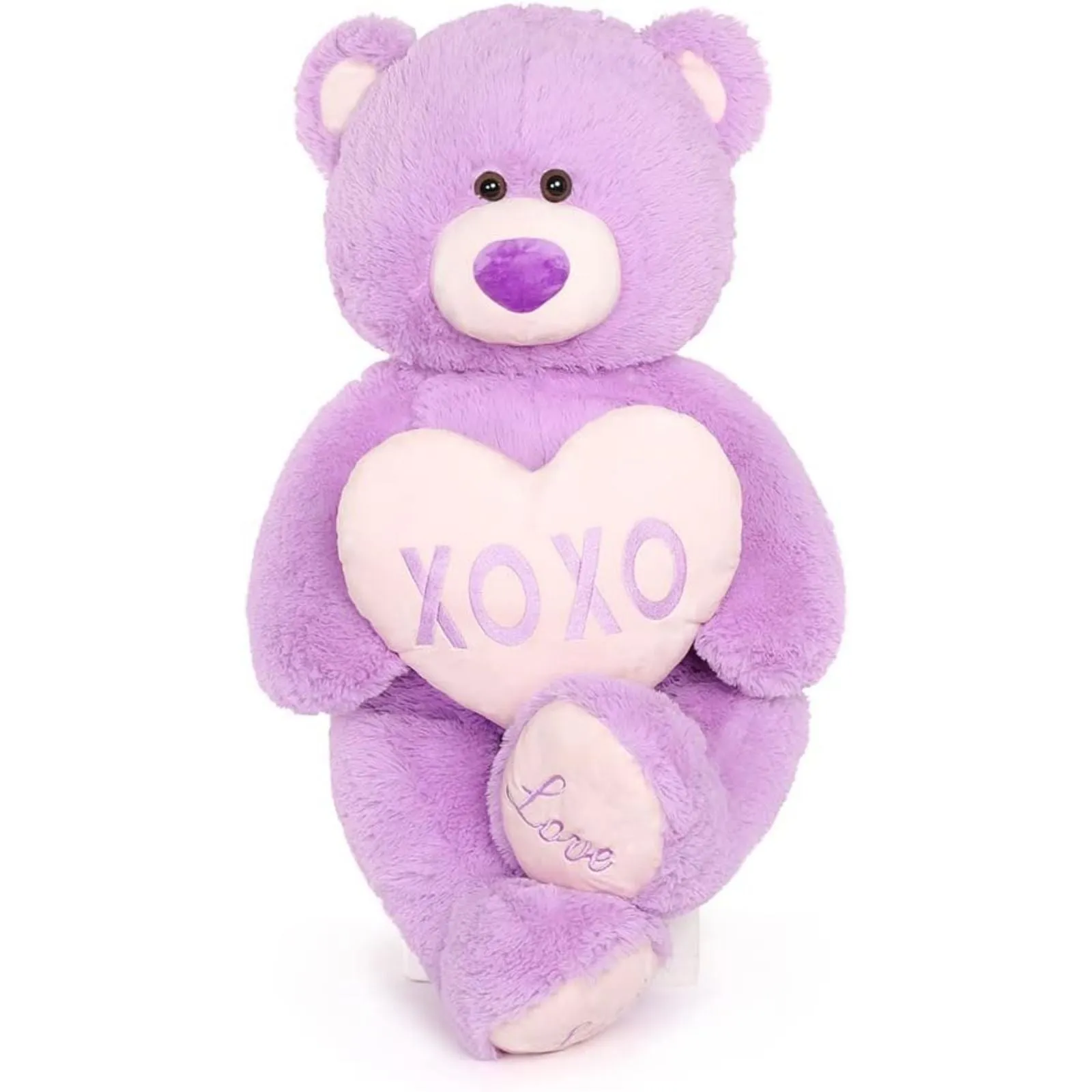 Big Teddy Bear with a Plush Heart, Orange/Lavender, 39 Inches