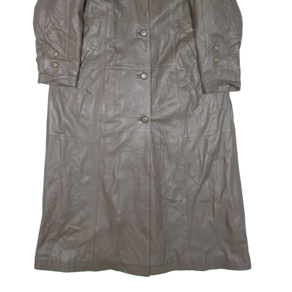 Quilted Lined Womens Overcoat Coat Grey Leather XL