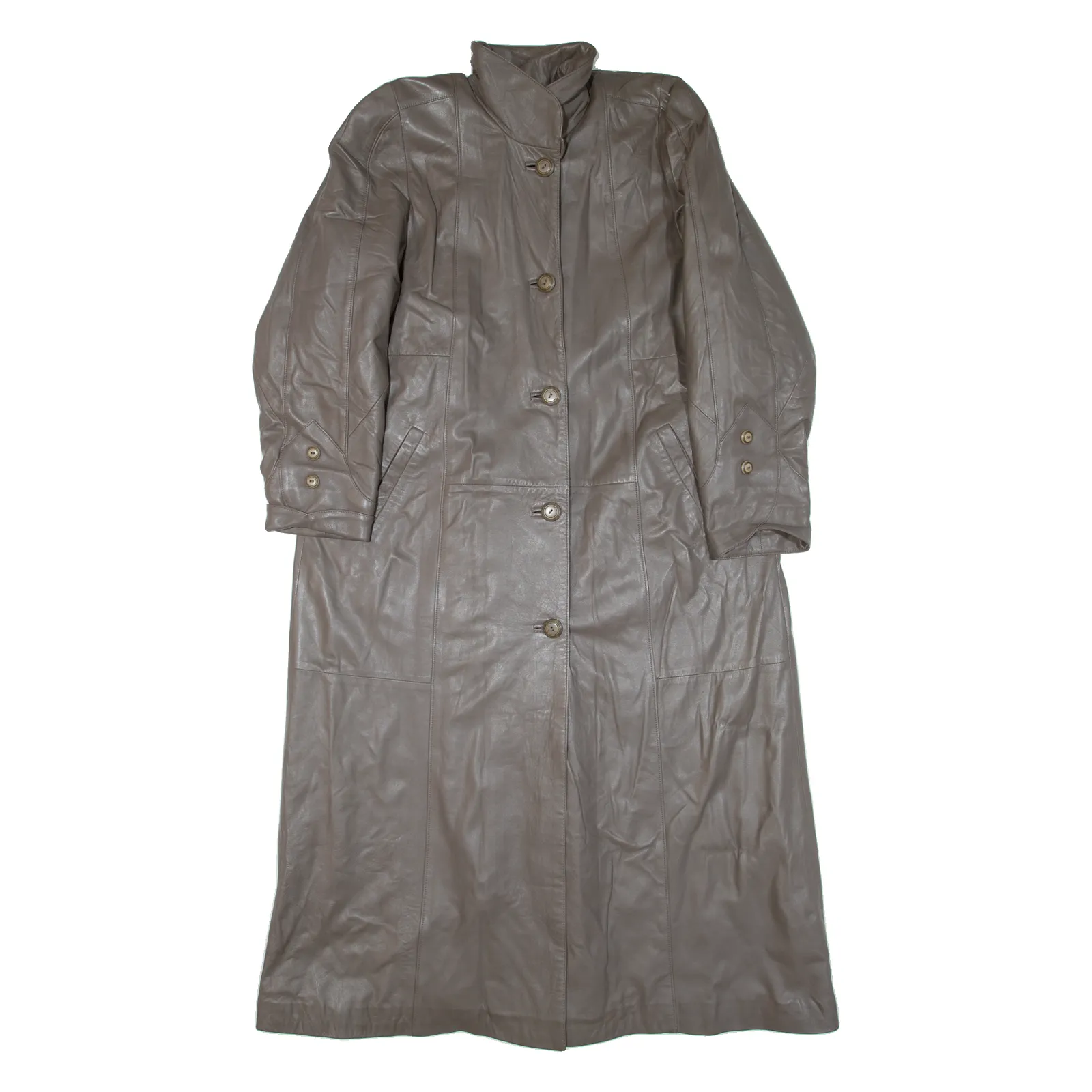 Quilted Lined Womens Overcoat Coat Grey Leather XL