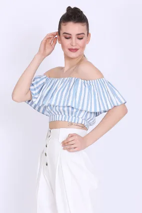 Sea Blue and White Stripes Crop Top