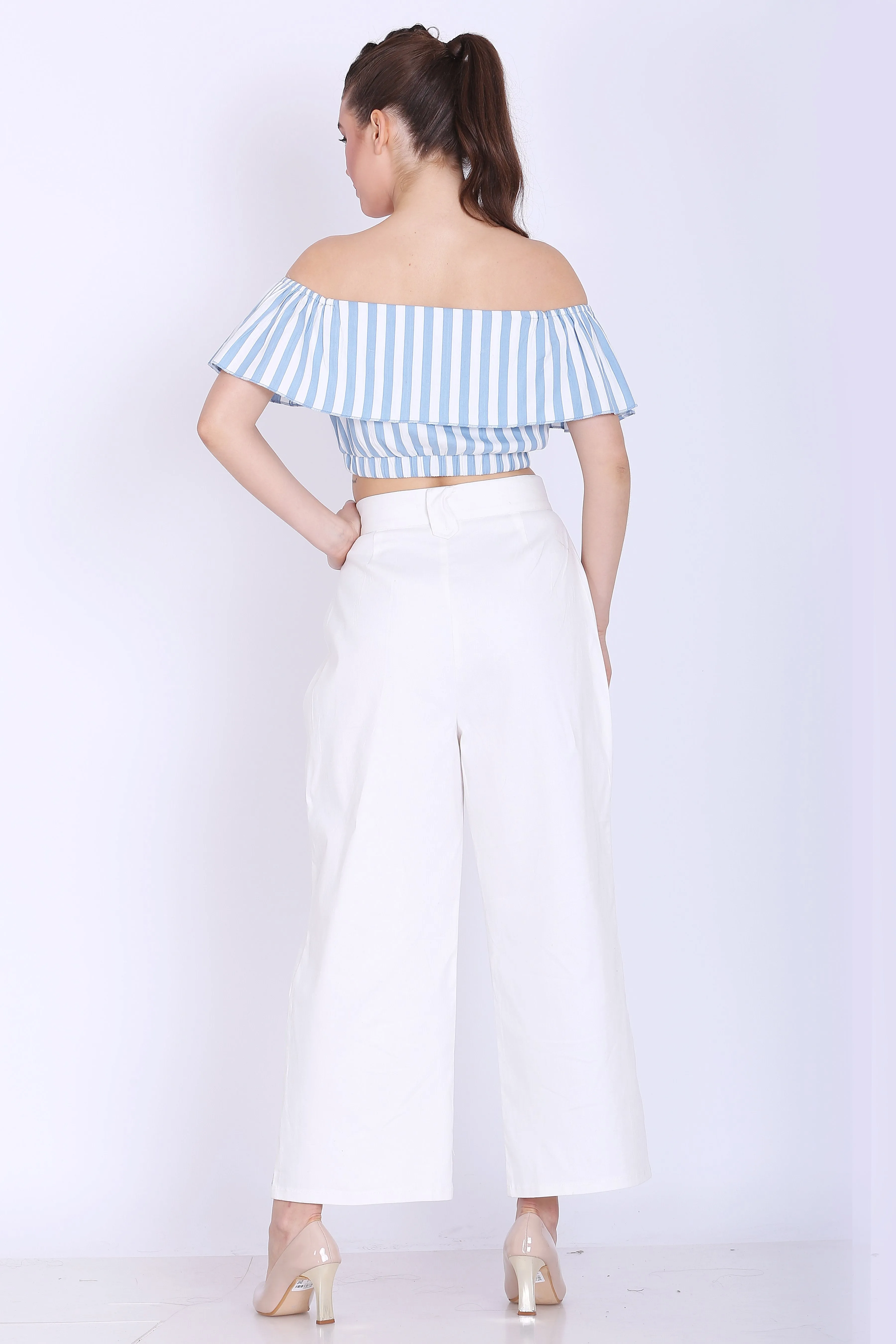 Sea Blue and White Stripes Crop Top