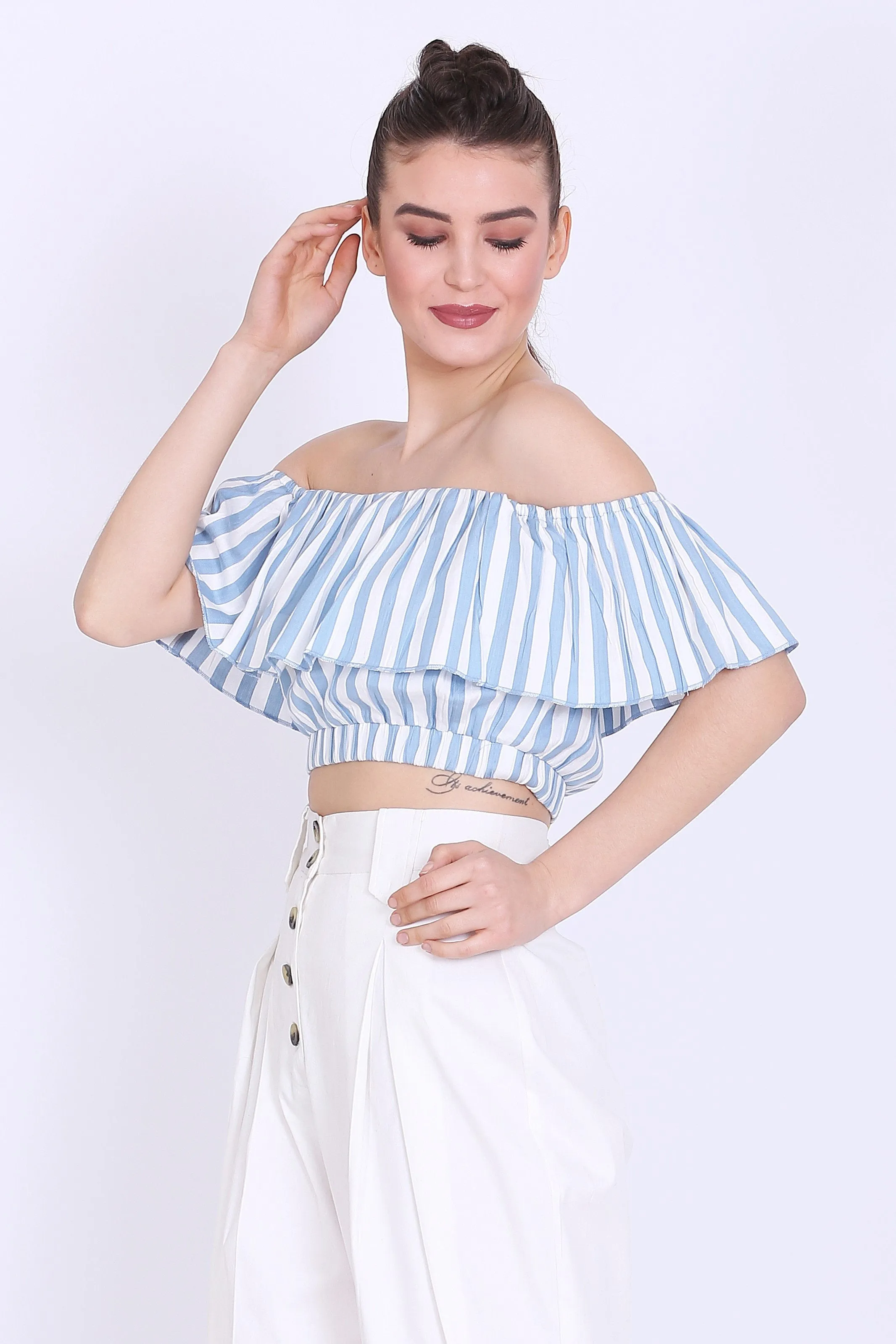 Sea Blue and White Stripes Crop Top