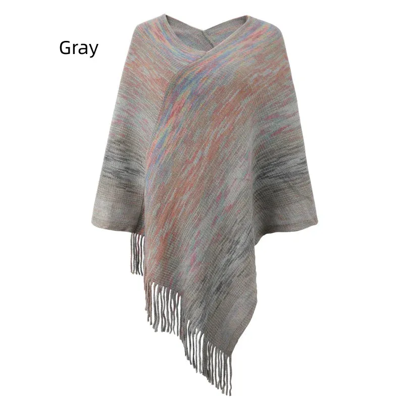 TastyHottie - CASHMERE STRIPED CLOAK FRINGED PULLOVER DHAWL