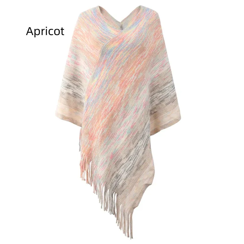 TastyHottie - CASHMERE STRIPED CLOAK FRINGED PULLOVER DHAWL