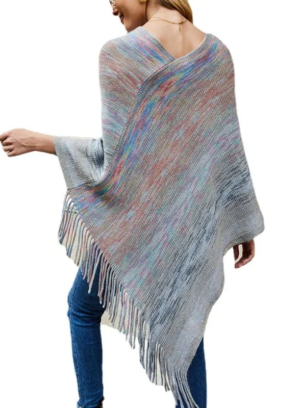 TastyHottie - CASHMERE STRIPED CLOAK FRINGED PULLOVER DHAWL