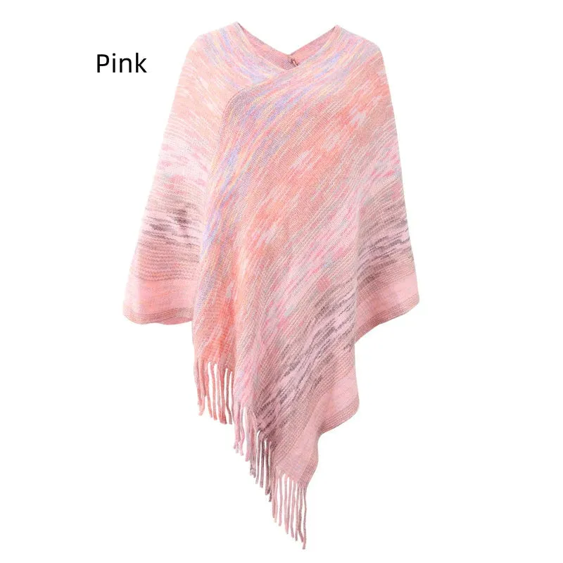 TastyHottie - CASHMERE STRIPED CLOAK FRINGED PULLOVER DHAWL