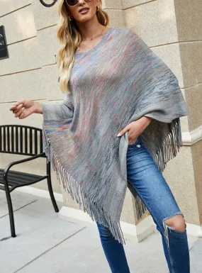TastyHottie - CASHMERE STRIPED CLOAK FRINGED PULLOVER DHAWL