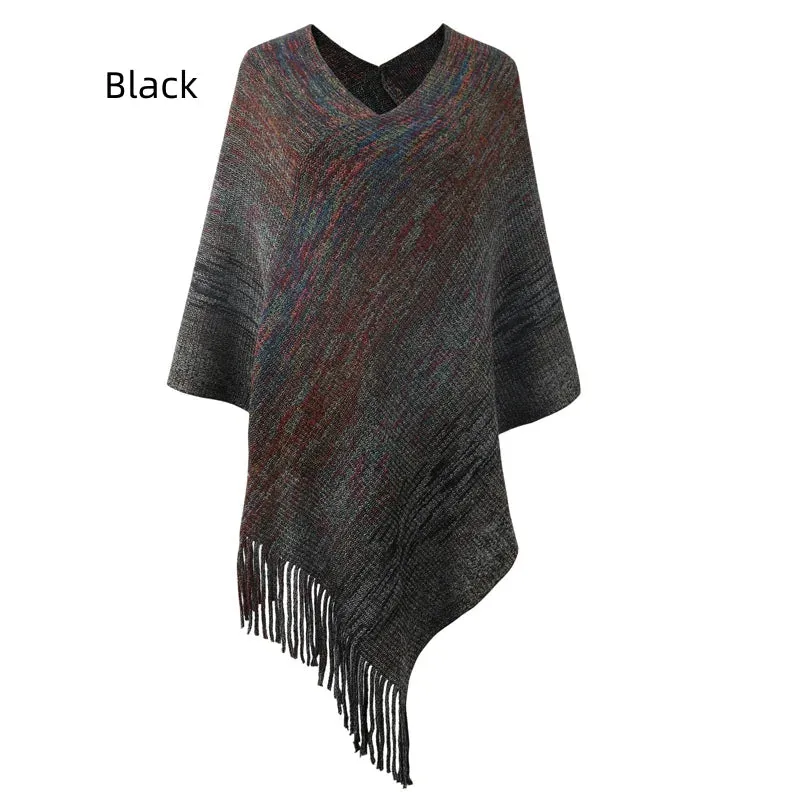 TastyHottie - CASHMERE STRIPED CLOAK FRINGED PULLOVER DHAWL