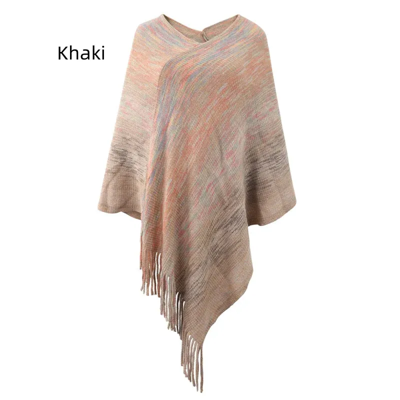 TastyHottie - CASHMERE STRIPED CLOAK FRINGED PULLOVER DHAWL