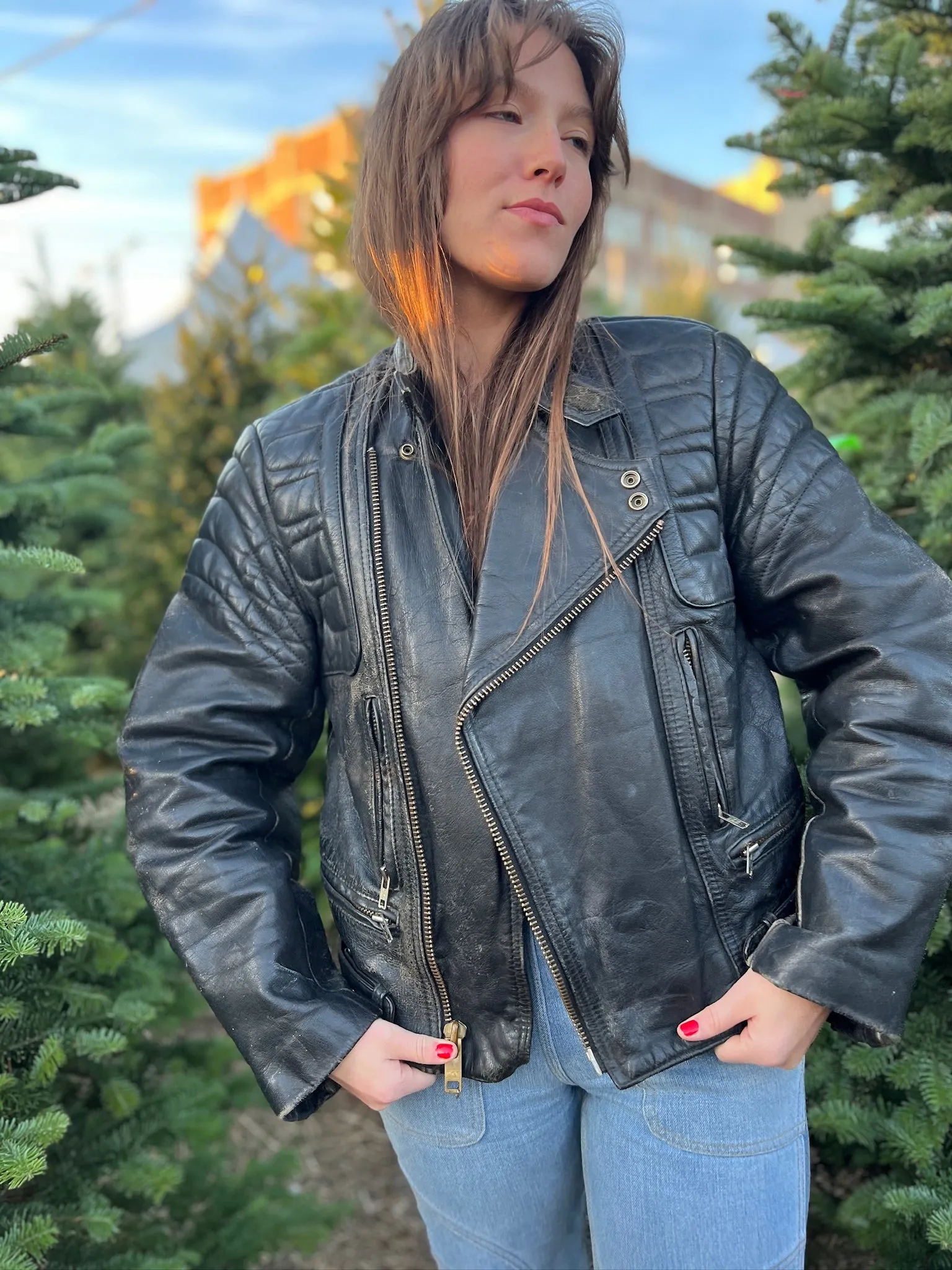 Vintage Black Leather Heavy Duty Motorcycle Jacket, Berman's