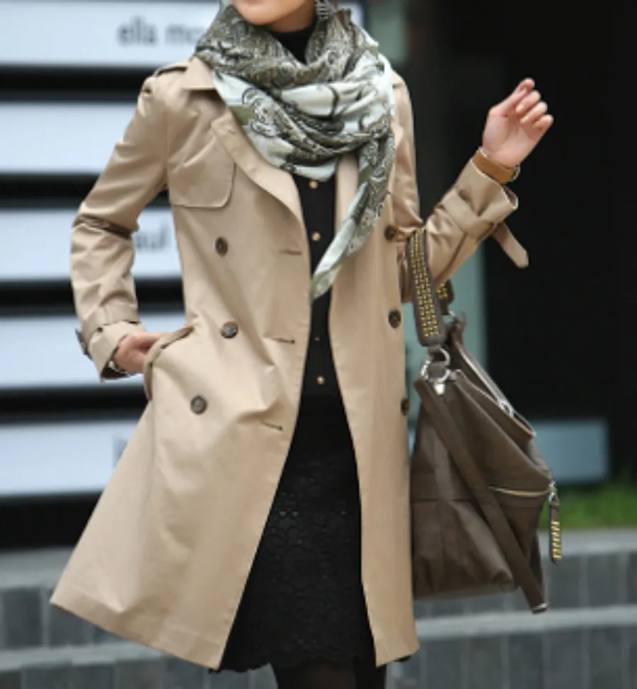 Women's Classic Khaki Double Breasted Trench Coat