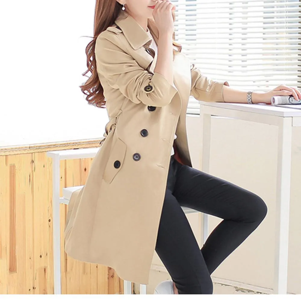 Women's Classic Khaki Double Breasted Trench Coat